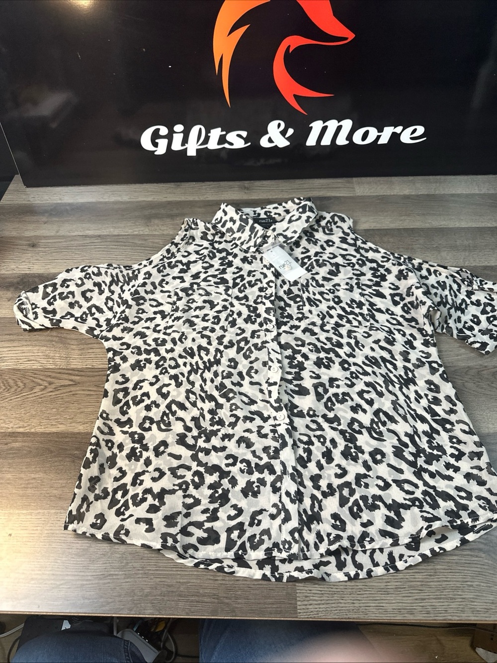 Rue21 Black & White Leopard Print Button-Up Top